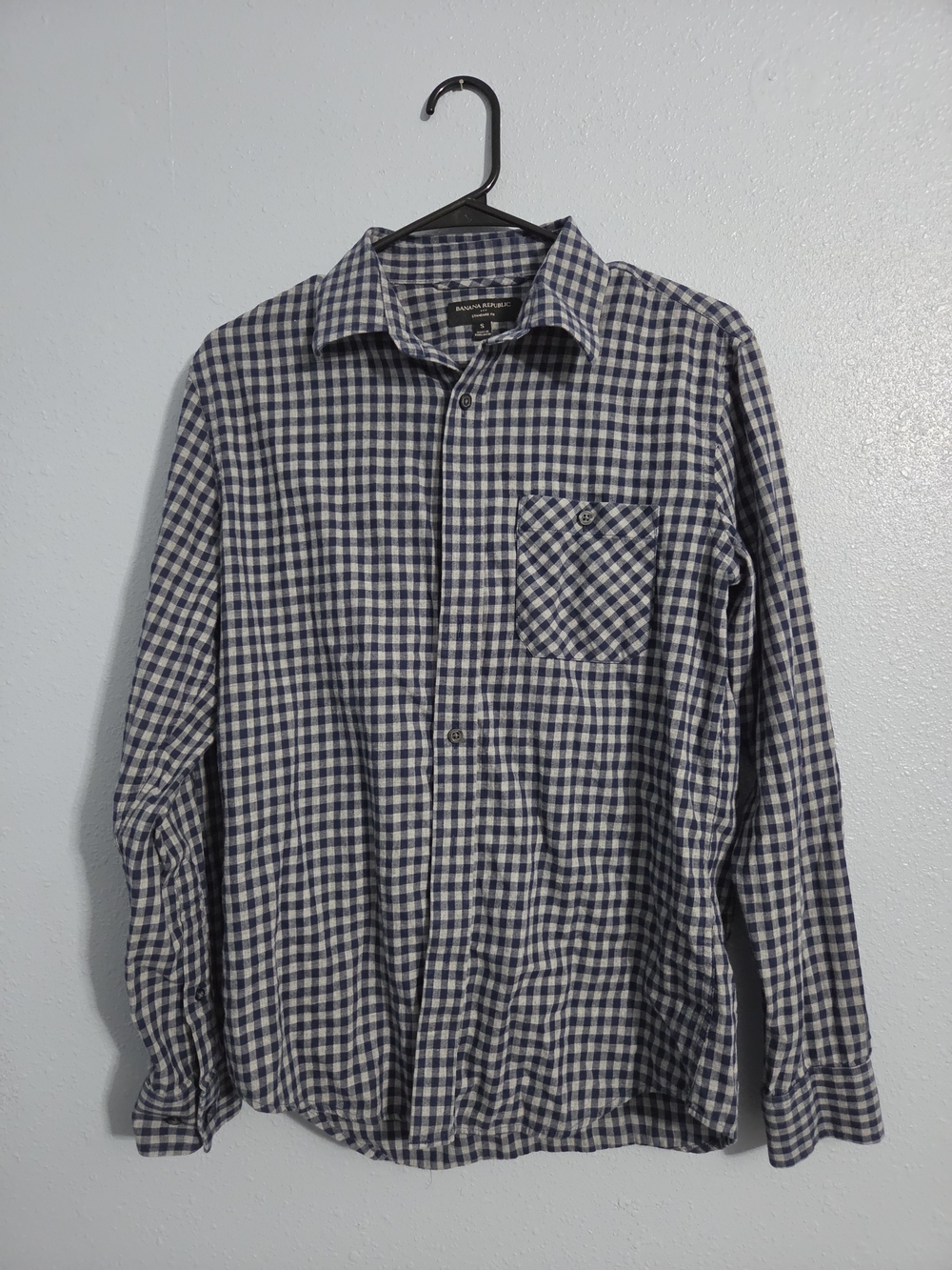Banana Republic Men's Blue/White Check Standard Fit Long Sleeve Button-Up S #121